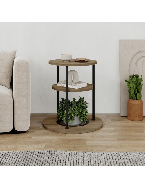 Tavolino da Salotto Grova 50x50 cm con Piano Forato Porta Piante in noce e Metallo Nero