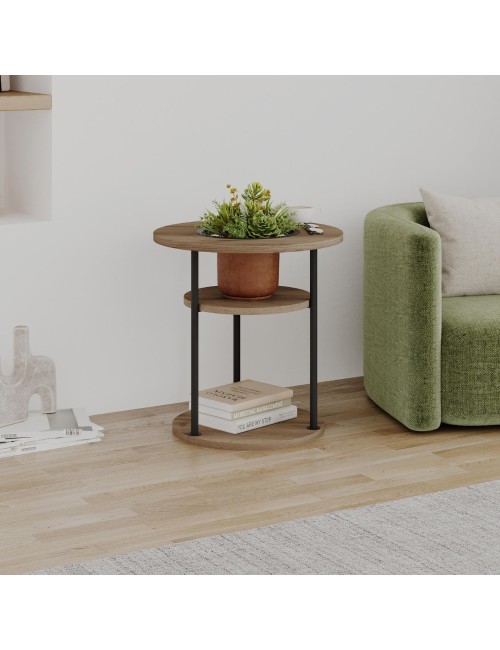 Tavolino da Salotto Grova 50x50 cm con Piano Forato Porta Piante in noce e Metallo Nero