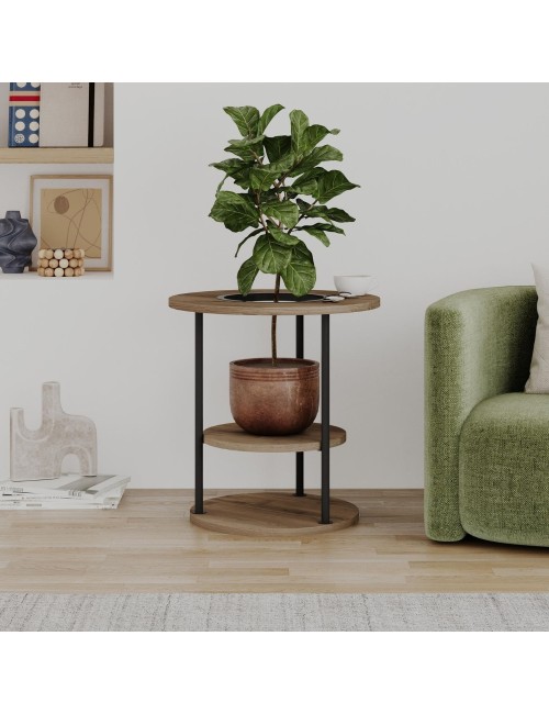 Tavolino da Salotto Grova 50x50 cm con Piano Forato Porta Piante in noce e Metallo Nero