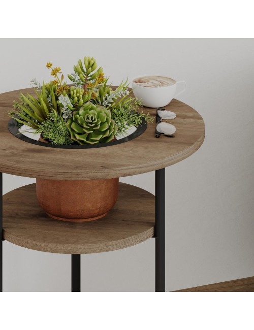 Tavolino da Salotto Grova 50x50 cm con Piano Forato Porta Piante in noce e Metallo Nero