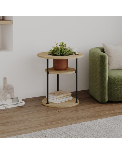 Tavolino da Salotto Grova 50x50 cm con Piano Forato Porta Piante in Rovere e Metallo Nero