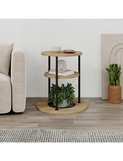 Tavolino da Salotto Grova 50x50 cm con Piano Forato Porta Piante in Rovere e Metallo Nero