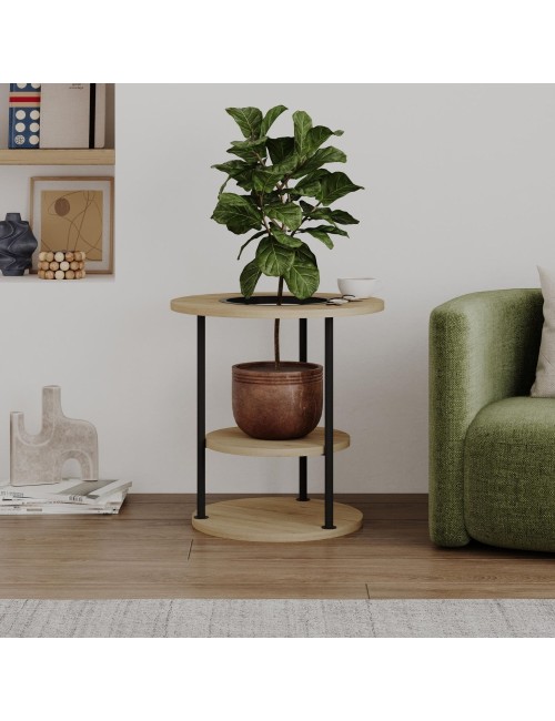 Tavolino da Salotto Grova 50x50 cm con Piano Forato Porta Piante in Rovere e Metallo Nero