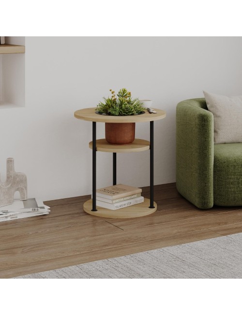 Tavolino da Salotto Grova 50x50 cm con Piano Forato Porta Piante in Rovere e Metallo Nero