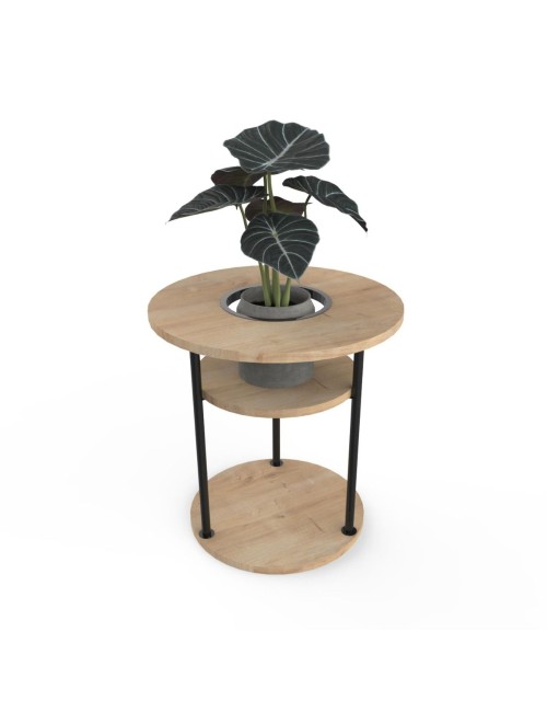 Tavolino da Salotto Grova 50x50 cm con Piano Forato Porta Piante in Rovere e Metallo Nero