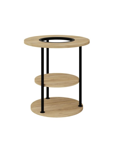 Tavolino da Salotto Grova 50x50 cm con Piano Forato Porta Piante in Rovere e Metallo Nero