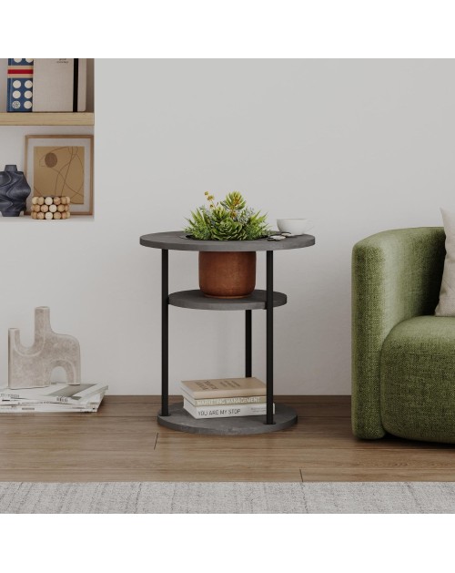 Tavolino da Salotto Grova 50x50 cm con Piano Forato Porta Piante Cemento e Metallo Nero