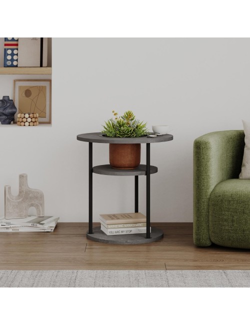 Tavolino da Salotto Grova 50x50 cm con Piano Forato Porta Piante Cemento e Metallo Nero