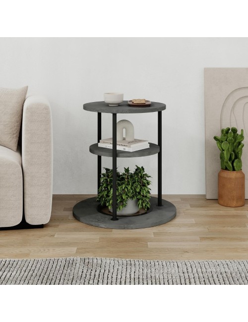 Tavolino da Salotto Grova 50x50 cm con Piano Forato Porta Piante Cemento e Metallo Nero