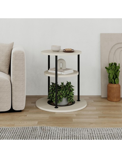 Tavolino da Salotto Grova 50x50 cm con Piano Forato Porta Piante in Cashmere e Metallo Nero