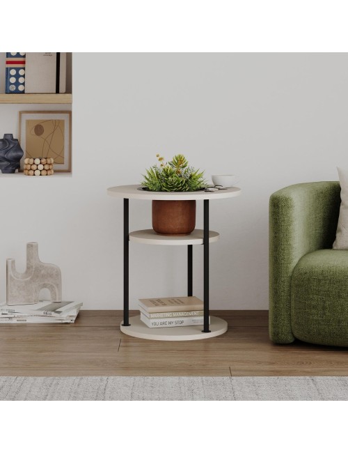 Tavolino da Salotto Grova 50x50 cm con Piano Forato Porta Piante in Cashmere e Metallo Nero