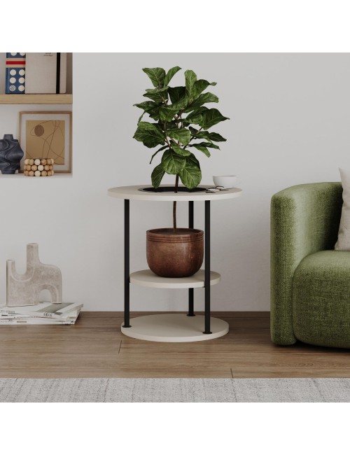 Tavolino da Salotto Grova 50x50 cm con Piano Forato Porta Piante in Cashmere e Metallo Nero