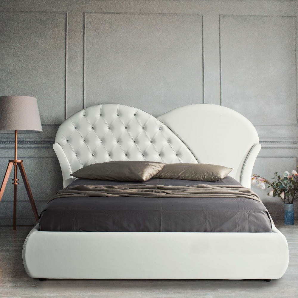Letto con contenitore Marubi colore bianco bottoni effetto cristallo