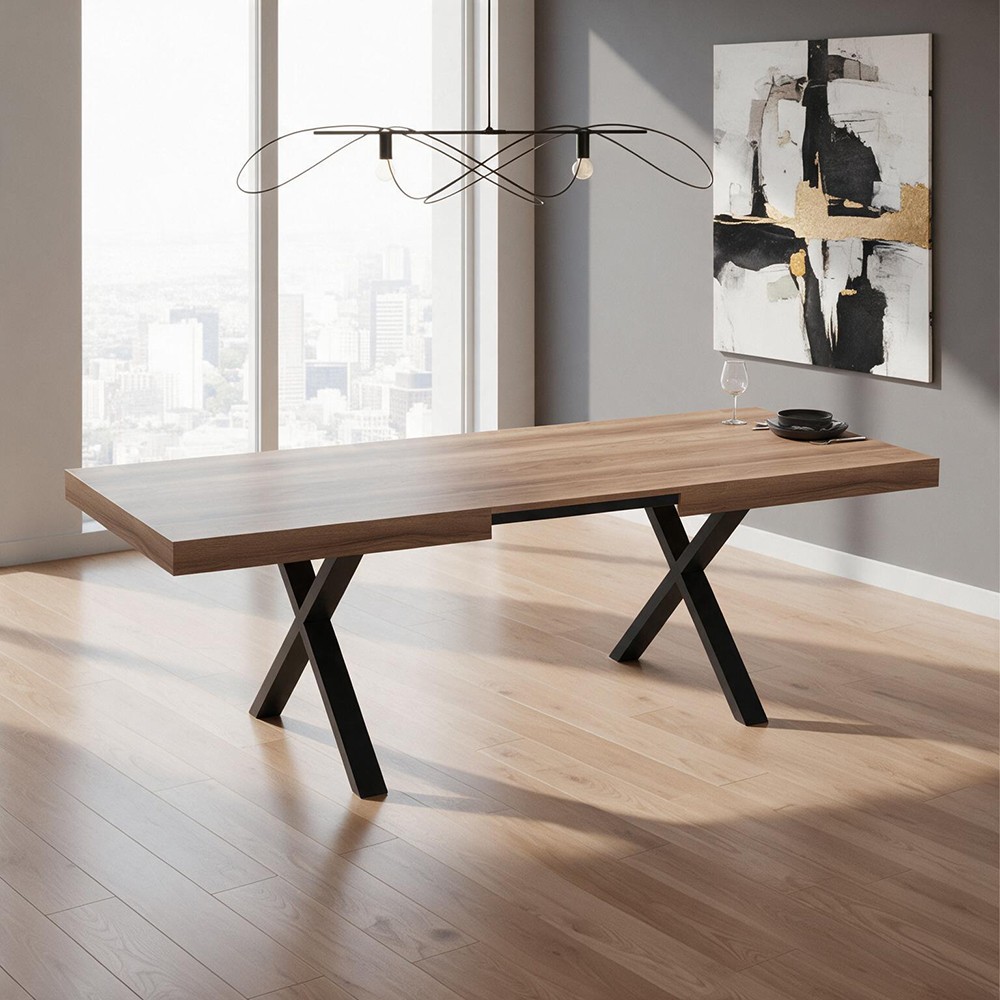 Tavolo allungabile England con piano in MDF quercia e gambe nere 180x100x76H