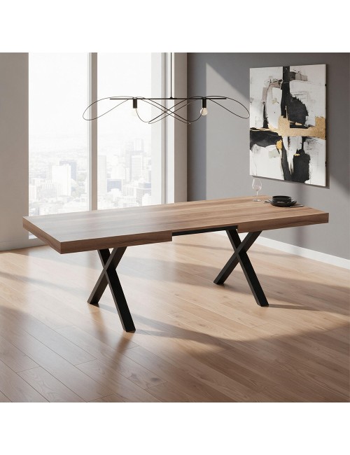 Tavolo allungabile England con piano in MDF quercia e gambe nere 180x100x76H