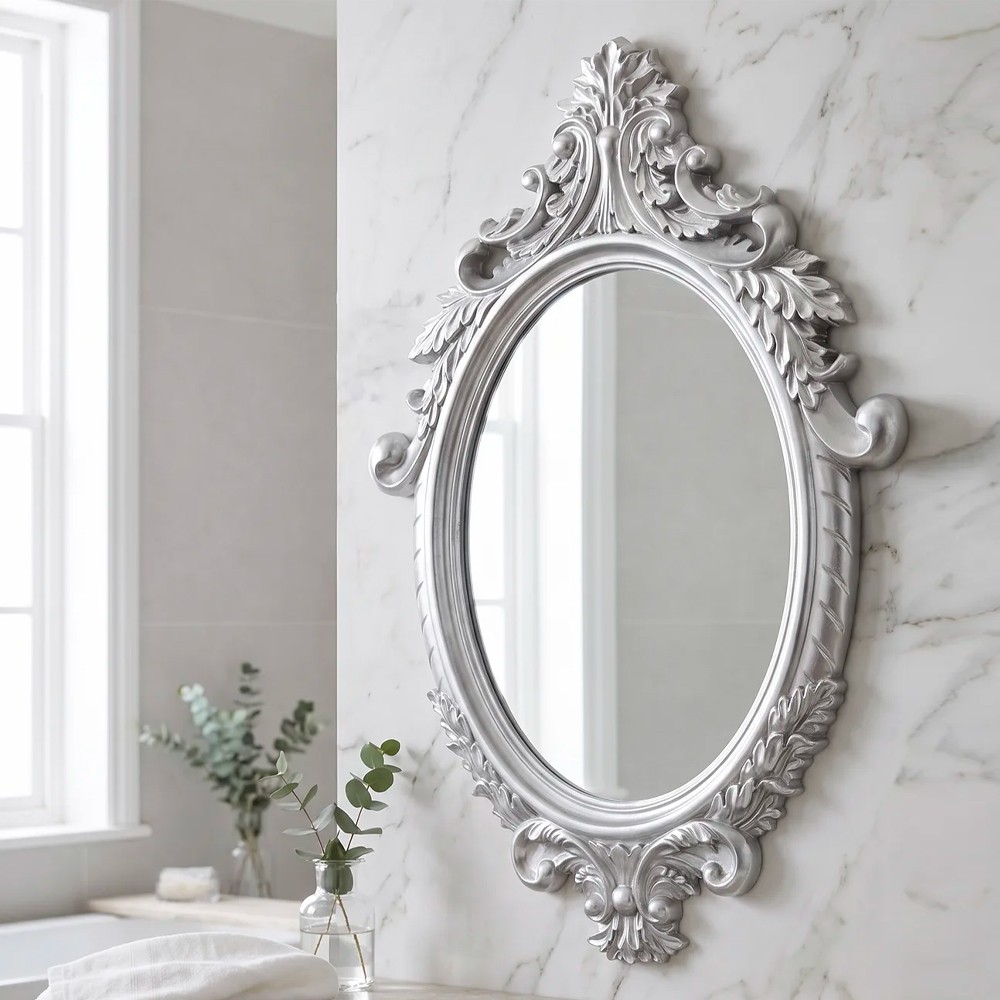 Specchio Decorativo Ovale MR8360 da Parete 60x81 cm con Cornice Barocca Silver