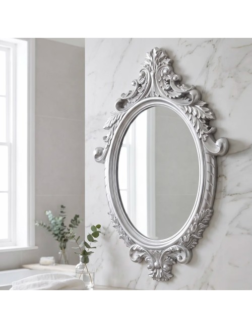 Specchio Decorativo Ovale MR8360 da Parete 60x81 cm con Cornice Barocca Silver