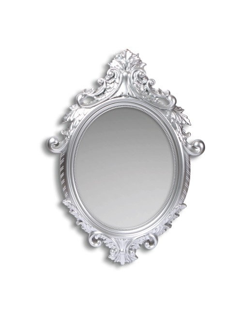 Specchio Decorativo Ovale MR8360 da Parete 60x81 cm con Cornice Barocca Silver