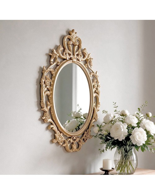 Specchio Decorativo Ovale MR5501 da Parete 36x53 cm con Cornice Barocca Gold