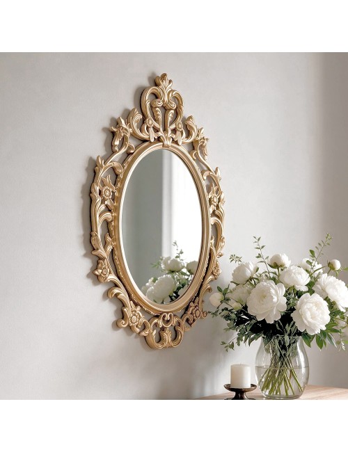 Specchio Decorativo Ovale MR5501 da Parete 36x53 cm con Cornice Barocca Gold
