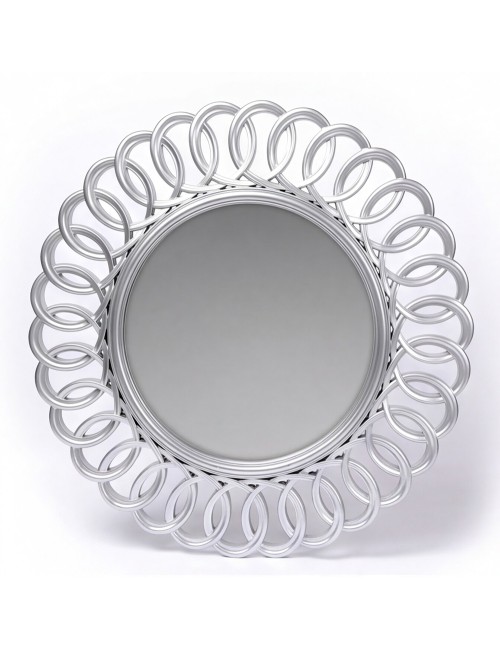 Specchio Decorativo Rotondo MR741 da Parete 60x60 cm con Cornice ad Anelli Concatenati Silver