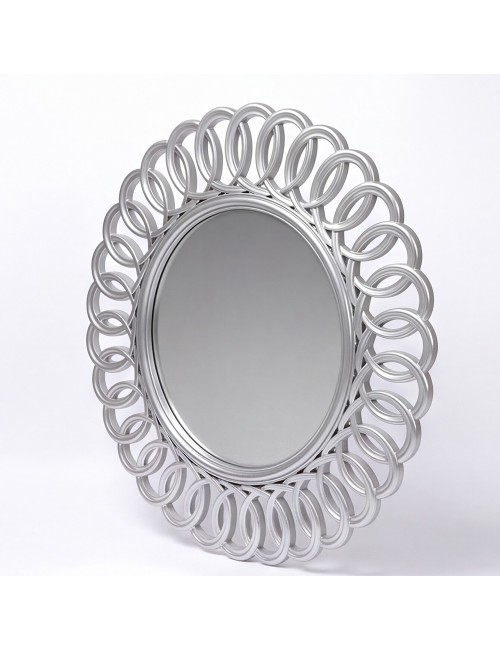 Specchio Decorativo Rotondo MR741 da Parete 60x60 cm con Cornice ad Anelli Concatenati Silver