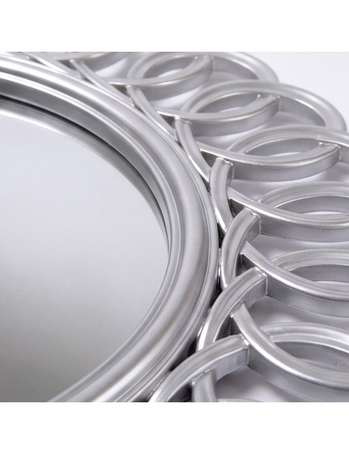 Specchio Decorativo Rotondo MR741 da Parete 60x60 cm con Cornice ad Anelli Concatenati Silver
