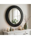 Specchio Decorativo Rotondo MR6043 da Parete 51x51 cm con Cornice Plissettata Nera