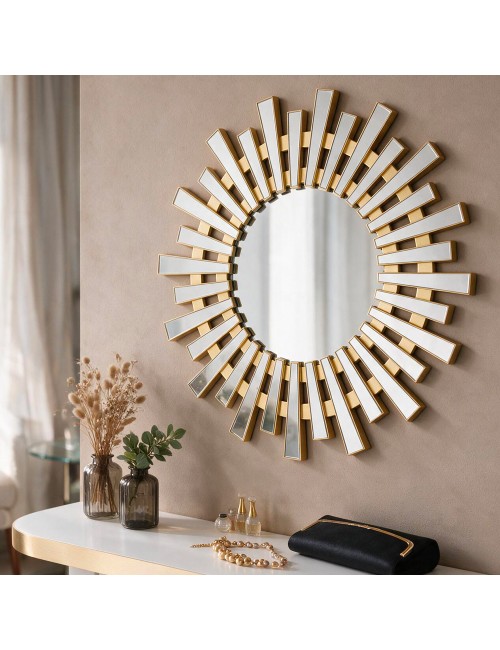 Specchio Decorativo Rotondo MRTDYY20217GOLD da Parete 55x55 cm Oro a Raggiera