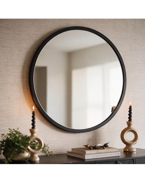 Specchio Decorativo Rotondo MR005 da Parete 60x60 cm con Cornice Nera