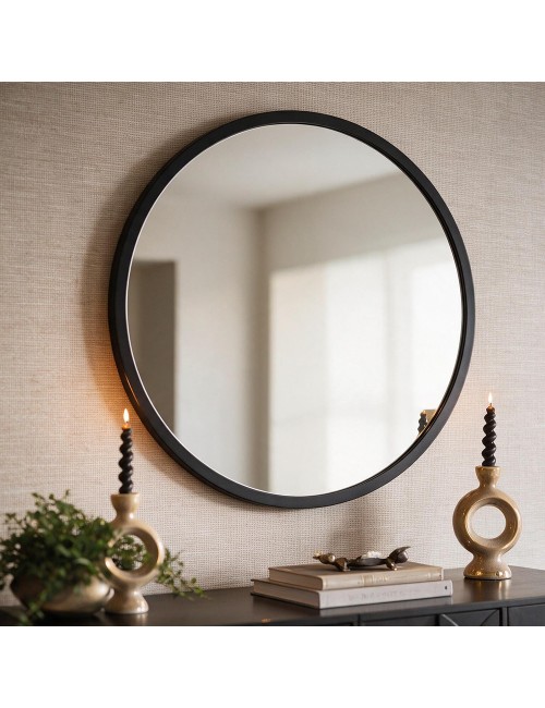 Specchio Decorativo Rotondo MR005 da Parete 60x60 cm con Cornice Nera