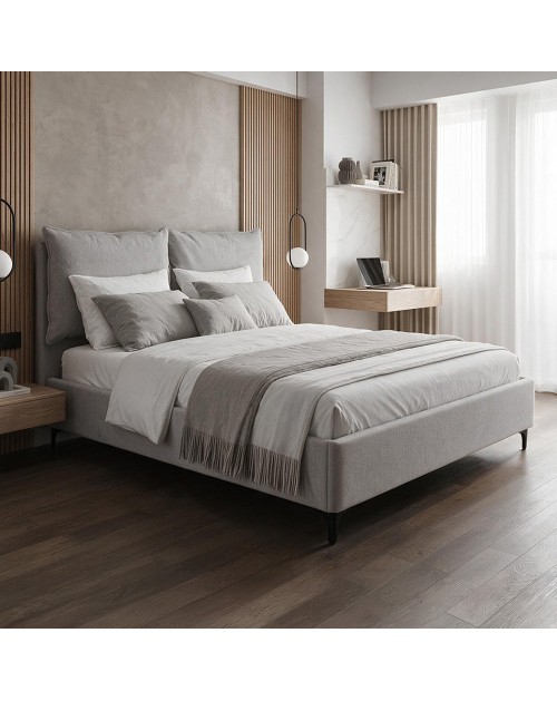 Letto Matrimoniale Vogue con Contenitore in Tessuto Grigio Chiaro – Eleganza e Comfort con Cuscini Imbottiti