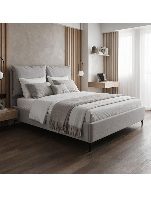 Letto Matrimoniale Vogue con Contenitore in Tessuto Grigio Chiaro – Eleganza e Comfort con Cuscini Imbottiti