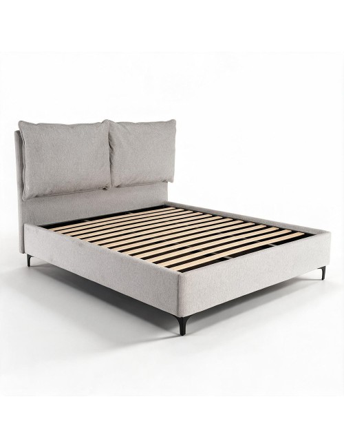 Letto Matrimoniale Vogue con Contenitore in Tessuto Grigio Chiaro – Eleganza e Comfort con Cuscini Imbottiti