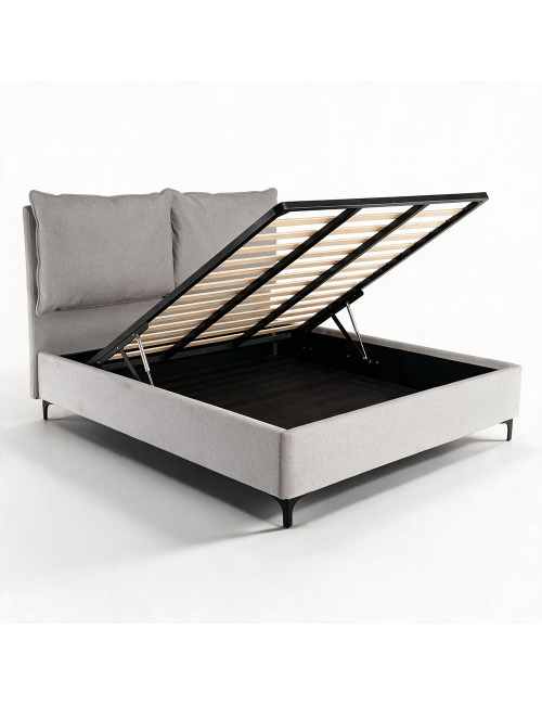Letto Matrimoniale Vogue con Contenitore in Tessuto Grigio Chiaro – Eleganza e Comfort con Cuscini Imbottiti