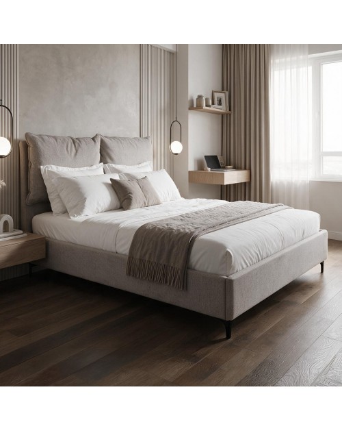 Letto Matrimoniale Vogue con Contenitore in Tessuto Tortora – Eleganza e Comfort con Cuscini Imbottiti
