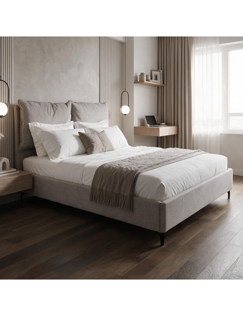 Letto Matrimoniale Vogue con Contenitore in Tessuto Tortora – Eleganza e Comfort con Cuscini Imbottiti