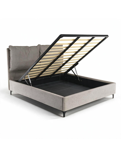 Letto Matrimoniale Vogue con Contenitore in Tessuto Tortora – Eleganza e Comfort con Cuscini Imbottiti