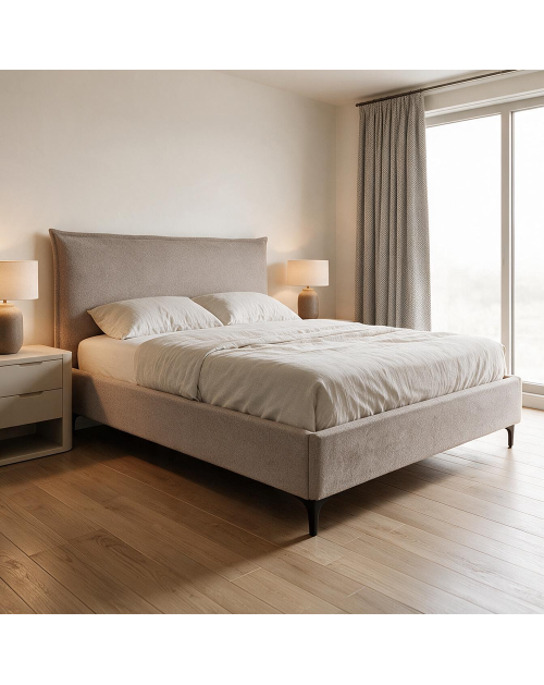 Letto Matrimoniale Line con Contenitore in Tessuto Tortora – Stile Moderno e Praticità Salvaspazio