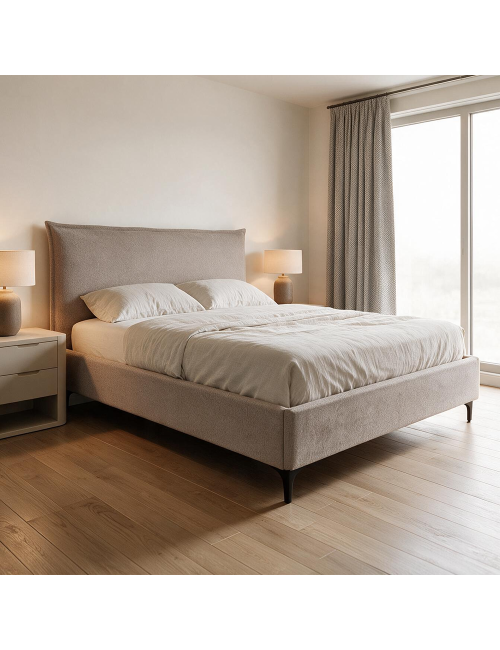 Letto Matrimoniale Line con Contenitore in Tessuto Tortora – Stile Moderno e Praticità Salvaspazio