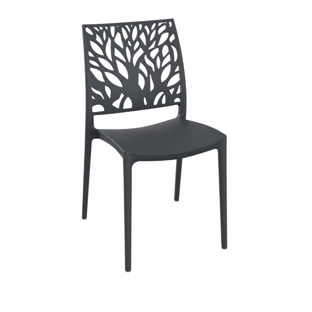 Set 4 Sedie in polipropilene schienale intagliato forma di albero Tree colore grigio metal