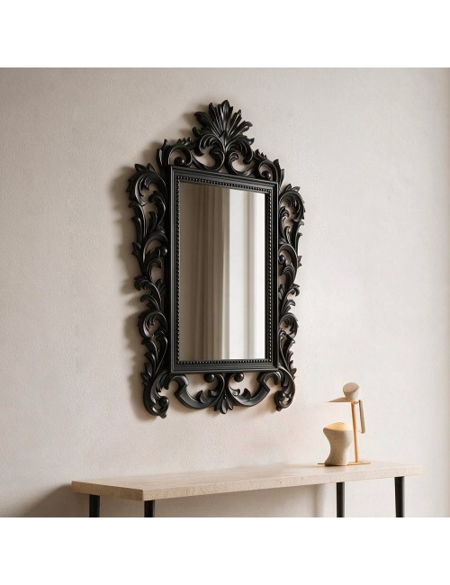 Specchio stile barocco con cornice Intagliata polipropilene nero 62x86H SPECCHIO1