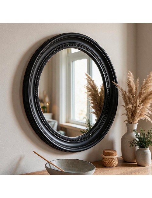 Specchio Decorativo Rotondo MR512 da Parete 45x45 cm Nero con Bordo Interno Perlinato