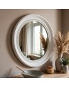Specchio Decorativo Rotondo MR512 da Parete 45x45 cm Bianco con Bordo Interno Perlinato