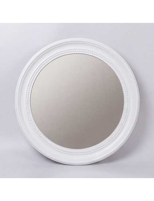 Specchio Decorativo Rotondo MR512 da Parete 45x45 cm Bianco con Bordo Interno Perlinato