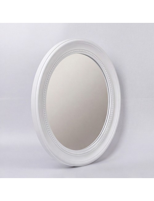 Specchio Decorativo Rotondo MR512 da Parete 45x45 cm Bianco con Bordo Interno Perlinato