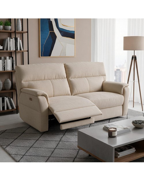 Divano Relax 3 Posti Alice con 2 Recliner Elettrici in Tessuto Idrorepellente Beige