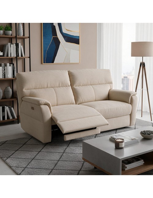 Divano Relax 3 Posti Alice con 2 Recliner Elettrici in Tessuto Idrorepellente Beige