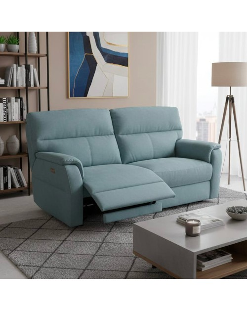 Divano Relax 3 Posti Alice con 2 Recliner Elettrici in Tessuto Idrorepellente Azzurro