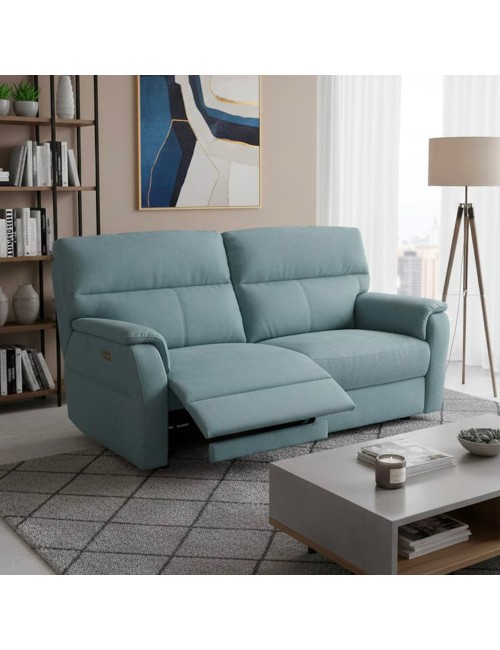 Divano Relax 3 Posti Alice con 2 Recliner Elettrici in Tessuto Idrorepellente Azzurro